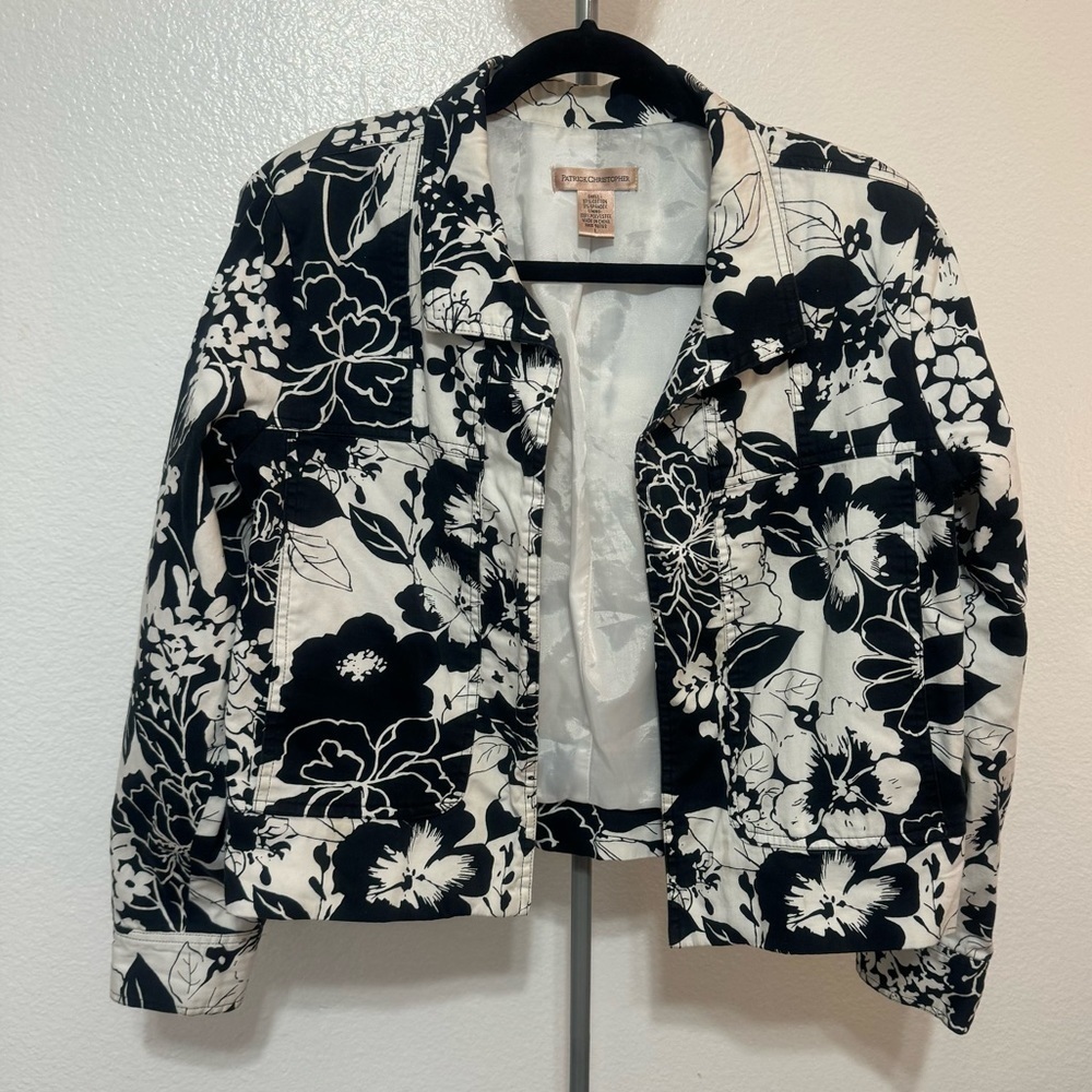 🌹Patrick Christopher Open Front black/white floral Blazer jacket 🌹